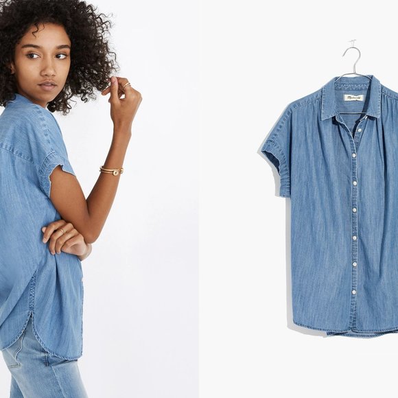 Madewell Women's Blue Button Down Shirt - Picture 2 of 15